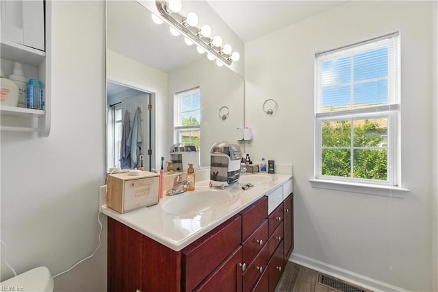 622 Jessica Cir Unit 21, Newport News, VA 23606 - full bathroom with plenty of natural light, double vanity, and wood finished floors