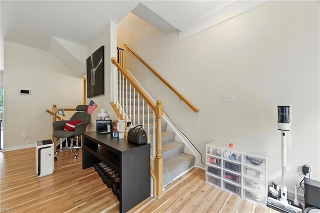622 Jessica Cir Unit 21, Newport News, VA 23606 - staircase with wood finished floors and crown molding
