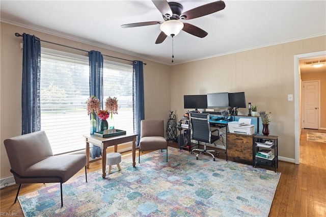 503 Carters Grove Ct, Hampton, VA 23663 - office area with crown molding, ceiling fan, and wood finished floors