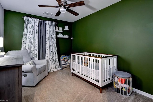 3472 Westham Ln, Toano, VA 23168 - carpeted bedroom with a nursery area, lofted ceiling, and a ceiling fan