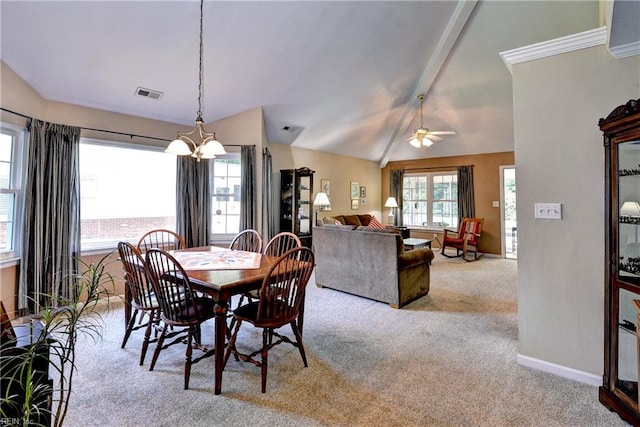 601 Commons Way, Williamsburg, VA 23185 - carpeted dining area with a chandelier and a ceiling fan
