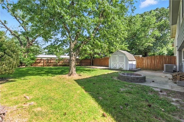 3725 Kingsmill Walk, Virginia Beach, VA 23452 - fenced backyard with a shed, a patio area, and an outdoor fire pit