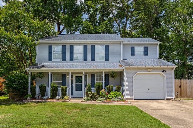1504 River Creek Cres, Suffolk, VA 23434 - view of front of property with driveway, a porch, and an attached garage