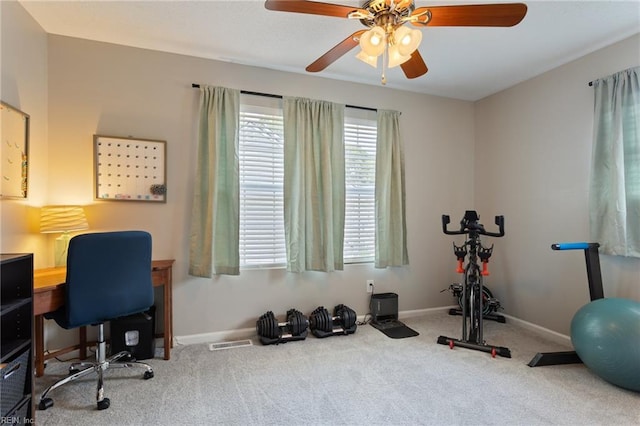 1504 River Creek Cres, Suffolk, VA 23434 - carpeted home office featuring a ceiling fan and baseboards
