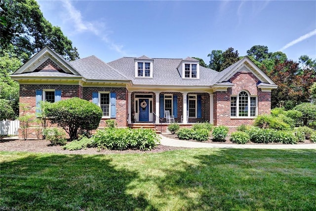 2093 Harpers Ml, Williamsburg, VA 23185 - view of front of house featuring brick siding, a front yard, and covered porch