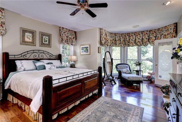 2093 Harpers Ml, Williamsburg, VA 23185 - bedroom with wood-type flooring, access to exterior, and ceiling fan