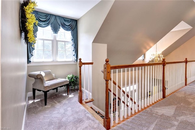 2093 Harpers Ml, Williamsburg, VA 23185 - stairway featuring carpet floors and a chandelier