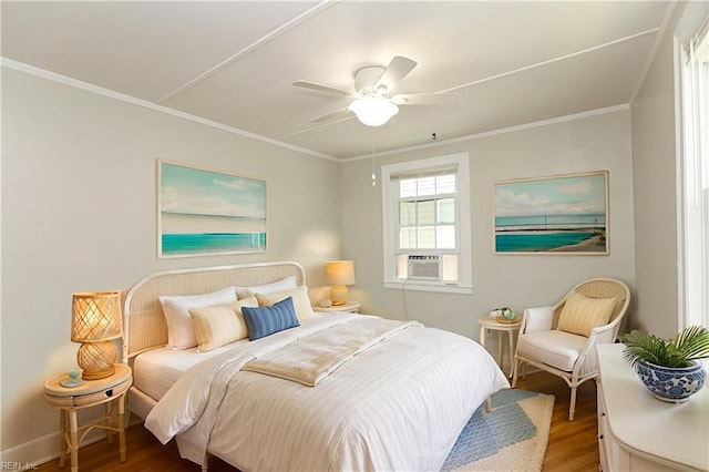 308 River Rd, Newport News, VA 23601 - bedroom featuring wood finished floors, cooling unit, ornamental molding, and ceiling fan