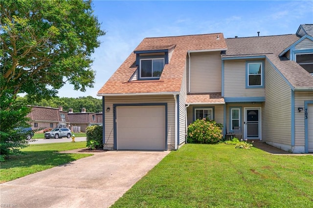 701 Hecate Dr, Virginia Beach, VA 23454 - view of front of property with a front lawn, a garage, concrete driveway, and roof with shingles