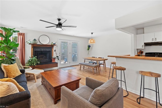 701 Hecate Dr, Virginia Beach, VA 23454 - living area with ceiling fan, light wood-type flooring, and a fireplace with raised hearth