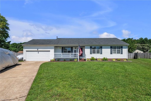 3414 Winterhawk Ct, Chesapeake, VA 23323 - ranch-style house featuring concrete driveway, an attached garage, and a porch
