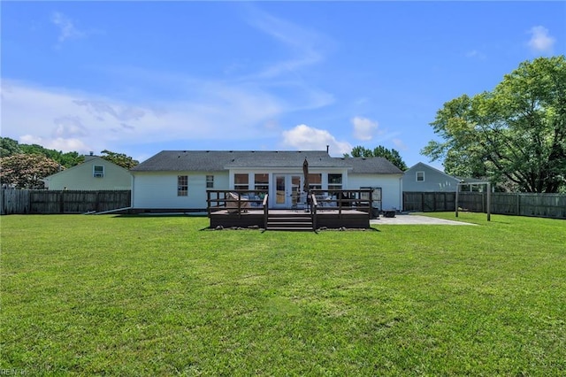 3414 Winterhawk Ct, Chesapeake, VA 23323 - back of house with a deck, a fenced backyard, a patio area, and french doors