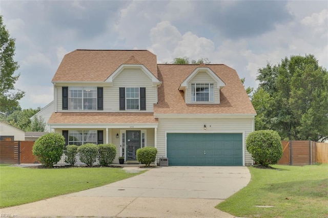 408 Lodge Cv, Chesapeake, VA 23323 - view of front of property with concrete driveway, a garage, a gate, roof with shingles, and a porch