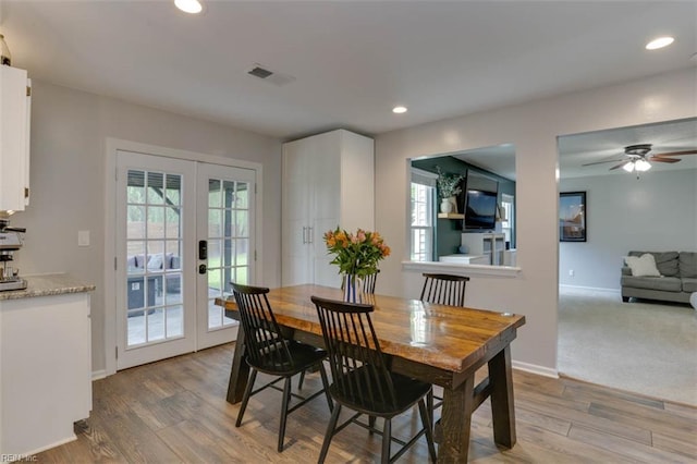 408 Lodge Cv, Chesapeake, VA 23323 - dining space featuring french doors, light wood-type flooring, a ceiling fan, and recessed lighting