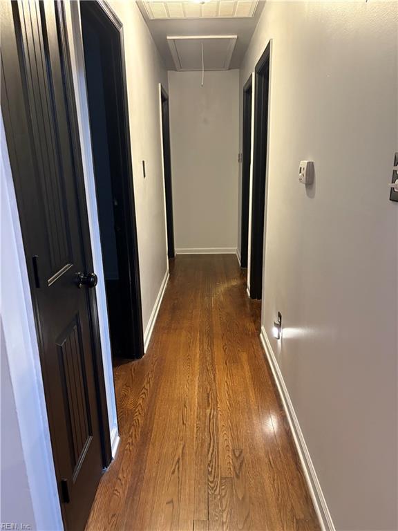1122 Gatling Dr, Hampton, VA 23666 - corridor with attic access and wood finished floors