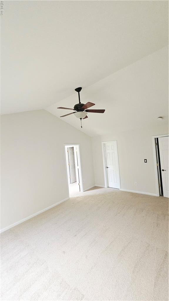 275 Jonathans Way, Suffolk, VA 23434 - unfurnished room with ceiling fan, light carpet, and vaulted ceiling