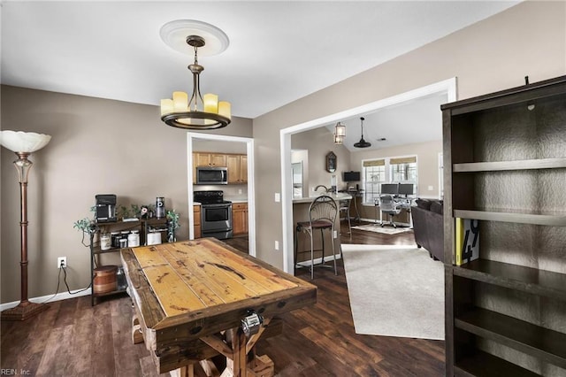 114 Climbing Vine Run, Elizabeth City, NC 27909 - dining space featuring dark wood-type flooring, an office area, and a chandelier