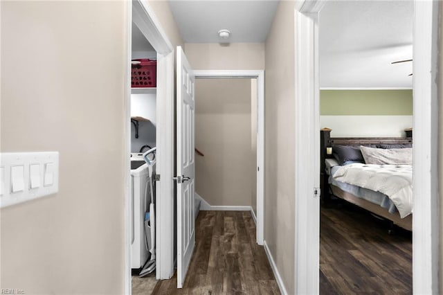 114 Climbing Vine Run, Elizabeth City, NC 27909 - hallway with washing machine and dryer and dark wood-style flooring