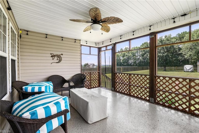 114 Climbing Vine Run, Elizabeth City, NC 27909 - sunroom featuring ceiling fan and outdoor lounge area