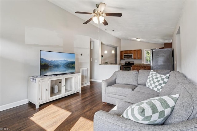 149 Ransone St, Hampton, VA 23669 - living room with lofted ceiling, dark wood finished floors, and a ceiling fan