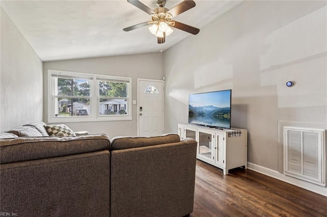 149 Ransone St, Hampton, VA 23669 - living area with lofted ceiling, dark wood-style flooring, and ceiling fan