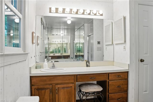 3805 Fleet Ct, Portsmouth, VA 23703 - bathroom featuring vanity and an enclosed shower