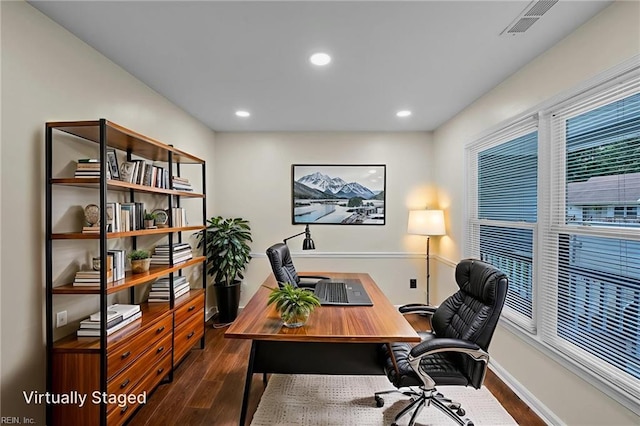 2416 Broadnax Cir, Chesapeake, VA 23323 - office area featuring wood finished floors and recessed lighting