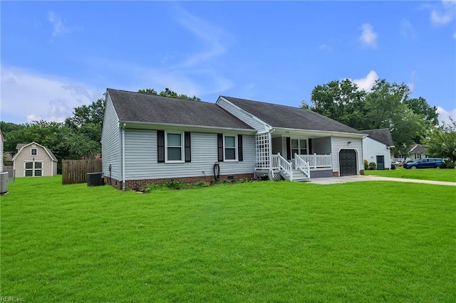 2416 Broadnax Cir, Chesapeake, VA 23323 - ranch-style home with a porch, driveway, an attached garage, and a front yard