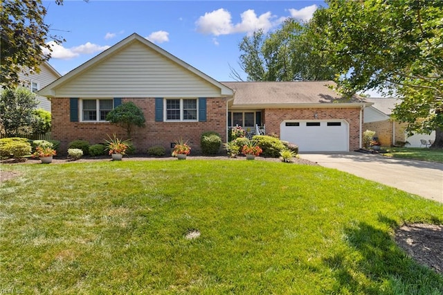 2513 Torrey Pl, Virginia Beach, VA 23454 - ranch-style house featuring brick siding, a garage, concrete driveway, and a front lawn