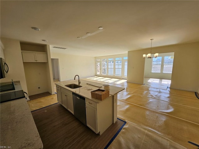 208 St Pauls Ave Unit 30-3, Smithfield, VA 23430 - kitchen featuring stainless steel appliances, white cabinets, a chandelier, wood finished floors, and open floor plan