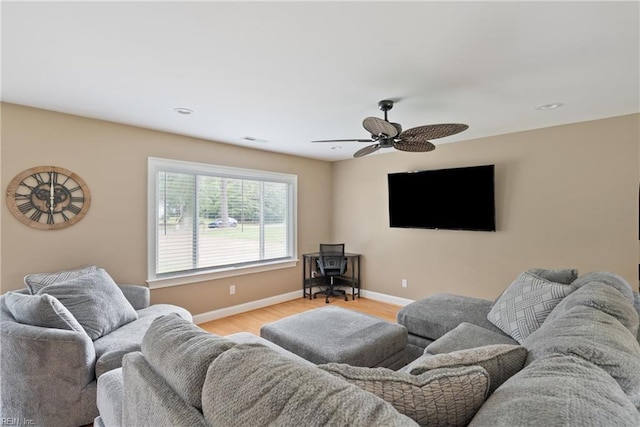 6019 Tabiatha Ln, Lanexa, VA 23089 - living room with light wood-style flooring, ceiling fan, and recessed lighting