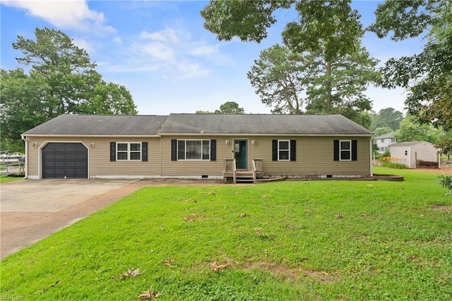 6019 Tabiatha Ln, Lanexa, VA 23089 - ranch-style home with an attached garage, concrete driveway, a front yard, and crawl space