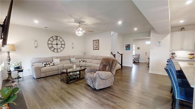 9809 Coral Bells Ct, Toano, VA 23168 - living area with wood finished floors, ceiling fan, and recessed lighting