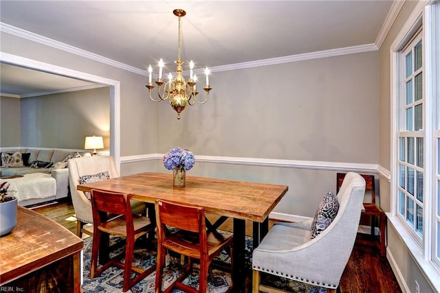 102 Whitehall Ct, Williamsburg, VA 23188 - dining area featuring a chandelier, wood finished floors, and ornamental molding