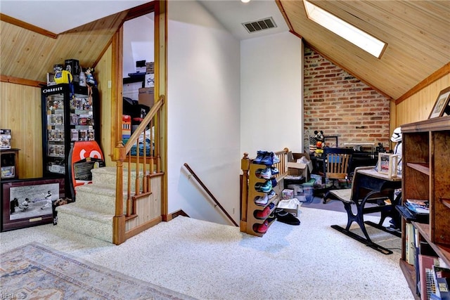 102 Whitehall Ct, Williamsburg, VA 23188 - office space with carpet floors, vaulted ceiling, and a skylight