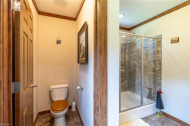 2501 Clancie Rd, Shacklefords, VA 23156 - bathroom with ornamental molding and a shower stall