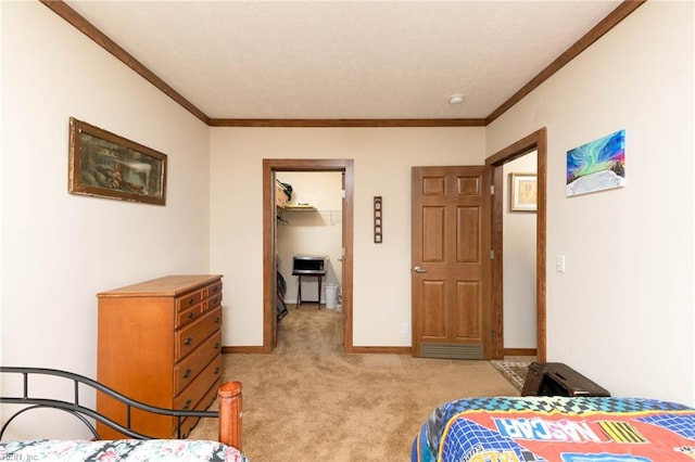2501 Clancie Rd, Shacklefords, VA 23156 - bedroom with light colored carpet, crown molding, and a spacious closet