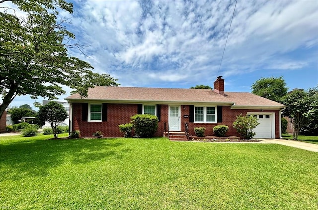 1813 Lake View Dr, Hampton, VA 23666 - ranch-style home featuring an attached garage, a chimney, driveway, and a front yard