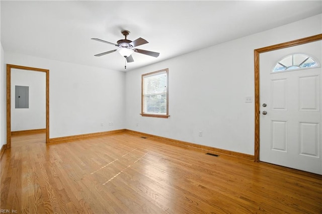 6 Albemarle St, Portsmouth, VA 23707 - entryway with electric panel, light wood-style floors, and ceiling fan