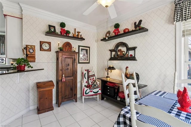 3139 Cider House Rd, Toano, VA 23168 - dining room featuring ornamental molding, light tile patterned floors, and ceiling fan