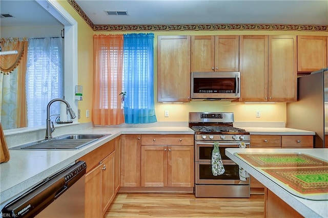1132 Broadholme Pl Unit 642, Virginia Beach, VA 23455 - kitchen featuring appliances with stainless steel finishes, healthy amount of natural light, light countertops, and light wood-style flooring