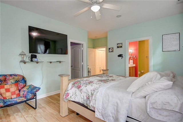 1132 Broadholme Pl Unit 642, Virginia Beach, VA 23455 - bedroom with light wood finished floors, a ceiling fan, and connected bathroom