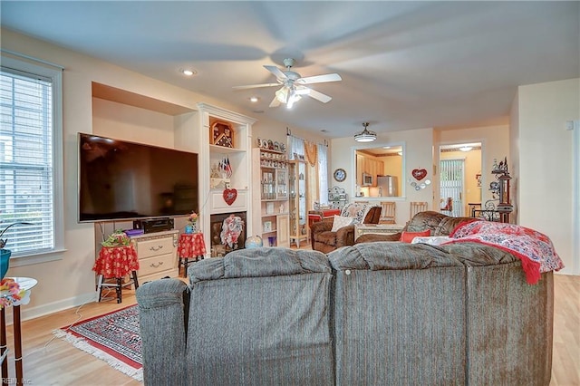 1132 Broadholme Pl Unit 642, Virginia Beach, VA 23455 - living room with ceiling fan, wood finished floors, and recessed lighting