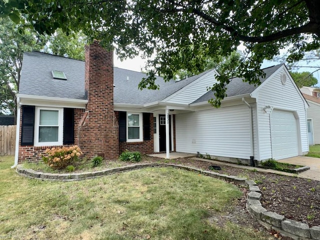 2020 Lyndora Rd, Virginia Beach, VA 23464 - view of front of home with a garage, a chimney, brick siding, roof with shingles, and driveway