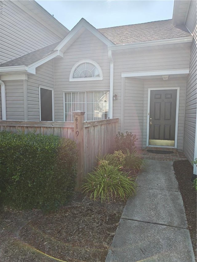 419 Adkins Arch Arch, Virginia Beach, VA 23462 - view of exterior entry with a shingled roof