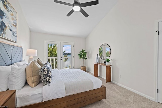 1545 Lake James Dr, Virginia Beach, VA 23464 - carpeted bedroom with access to outside, french doors, ceiling fan, and high vaulted ceiling