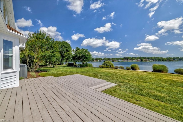 1545 Lake James Dr, Virginia Beach, VA 23464 - wooden terrace featuring a water view and a yard