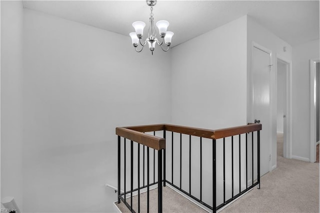 3555 Campion Ave, Virginia Beach, VA 23462 - hall featuring an upstairs landing, carpet floors, and a chandelier