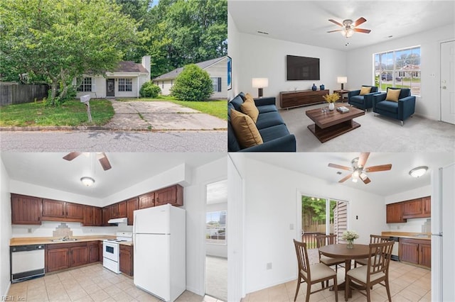 5433 Davis Way, Virginia Beach, VA 23462 - kitchen with white appliances, ceiling fan, and under cabinet range hood