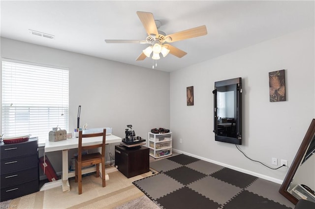 4202 Ravine Gap Dr, Suffolk, VA 23434 - office featuring a ceiling fan and baseboards